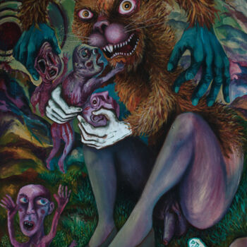 Malarstwo zatytułowany „Beware of the hare” autorstwa Patrick Jannin, Oryginalna praca, Akryl Zamontowany na Drewniana rama…