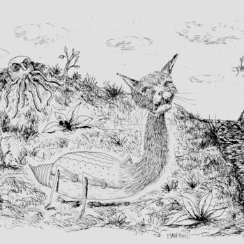 Dessin intitulée "L'avis des bêtes" par Patrick Jannin, Œuvre d'art originale, Encre