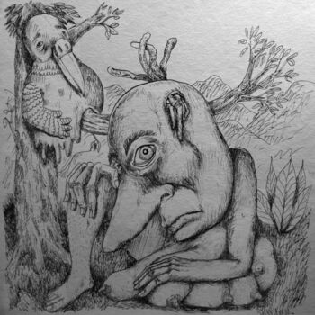 Drawing titled "Fables" by Patrick Jannin, Original Artwork, Ink