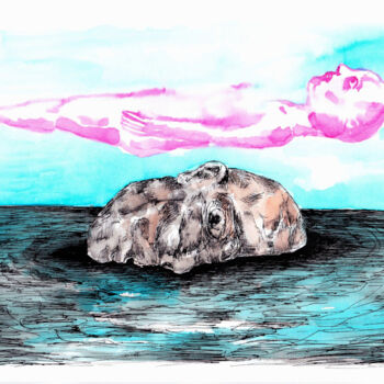 Dibujo titulada "(une île) - Elle" por Patrick Jannin, Obra de arte original, Tinta