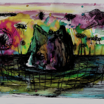 Drawing titled "(une île) - Désolat…" by Patrick Jannin, Original Artwork, Ink
