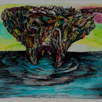 Dessin intitulée "(une île) - Inferno" par Patrick Jannin, Œuvre d'art originale, Encre