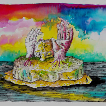 Rysunek zatytułowany „(une île) - Refuge” autorstwa Patrick Jannin, Oryginalna praca, Atrament