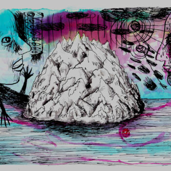 Dessin intitulée "(une île) - Mirages" par Patrick Jannin, Œuvre d'art originale, Encre