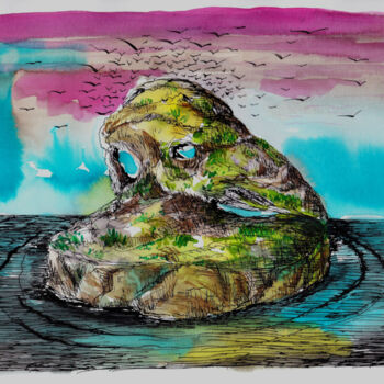 Drawing titled "(une île) - Corbe" by Patrick Jannin, Original Artwork, Ink