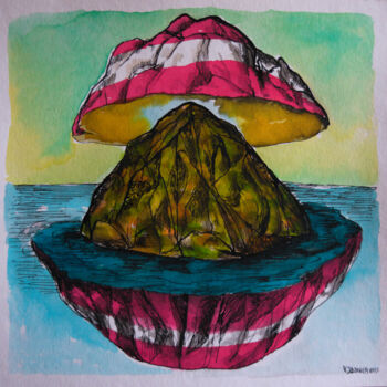 Zeichnungen mit dem Titel "(une île) - Camoufl…" von Patrick Jannin, Original-Kunstwerk, Tinte