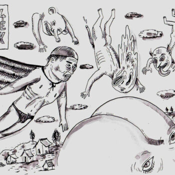 Dibujo titulada "Les Quatre" por Patrick Jannin, Obra de arte original, Tinta