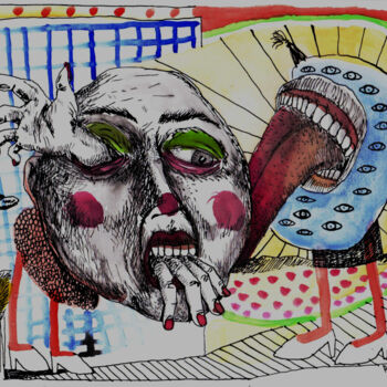 Dibujo titulada "Le clown et l'écuyè…" por Patrick Jannin, Obra de arte original, Tinta
