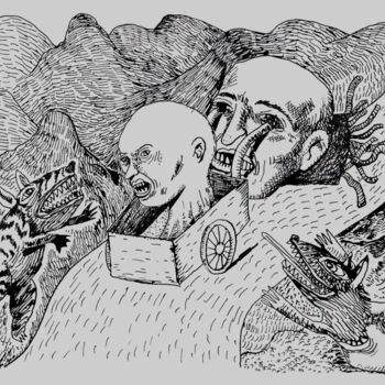 Drawing titled "Le guide est aveugle" by Patrick Jannin, Original Artwork, Ink