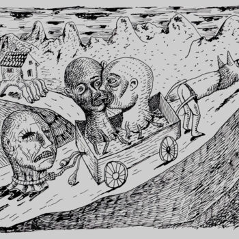 Σχέδιο με τίτλο "Happy end" από Patrick Jannin, Αυθεντικά έργα τέχνης, Μελάνι