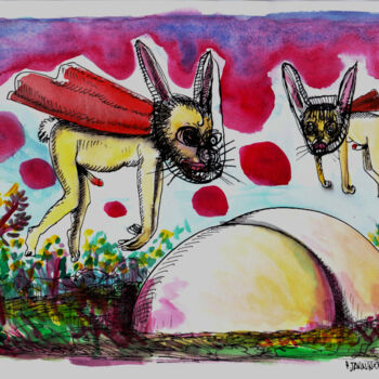 Dibujo titulada "2 lapins" por Patrick Jannin, Obra de arte original, Tinta