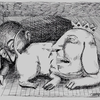 Dessin intitulée "Le lèche-cul" par Patrick Jannin, Œuvre d'art originale, Encre