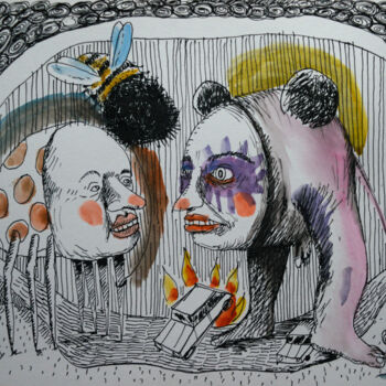 Disegno intitolato "Chasse le bourdon" da Patrick Jannin, Opera d'arte originale, Inchiostro