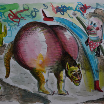 Tekening getiteld "Cow boy et loup gar…" door Patrick Jannin, Origineel Kunstwerk, Inkt