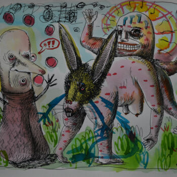 Rysunek zatytułowany „The green rabbit is…” autorstwa Patrick Jannin, Oryginalna praca, Atrament