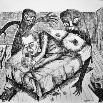Dibujo titulada "Prendre son pied ma…" por Patrick Jannin, Obra de arte original, Tinta