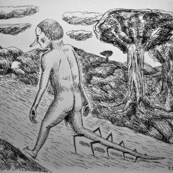 Desenho intitulada "Mille-pattes vu de…" por Patrick Jannin, Obras de arte originais, Tinta