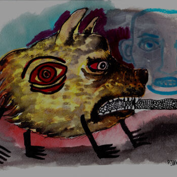 图画 标题为“Hyène de mars” 由Patrick Jannin, 原创艺术品, 水彩