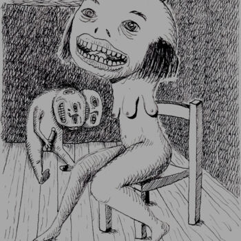 Σχέδιο με τίτλο "Happyness et Toile…" από Patrick Jannin, Αυθεντικά έργα τέχνης, Μελάνι