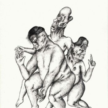 Desenho intitulada "Cyclopes en Cachette" por Patrick Jannin, Obras de arte originais