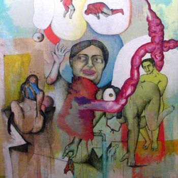 Schilderij getiteld "Dimanche, à l'heure…" door Patrick Jannin, Origineel Kunstwerk, Acryl