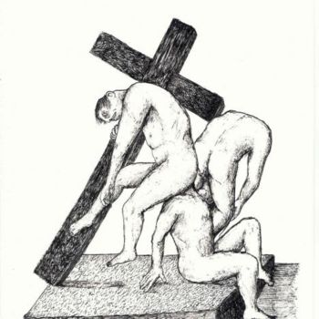 Zeichnungen mit dem Titel "Les chrétiens iront…" von Patrick Jannin, Original-Kunstwerk