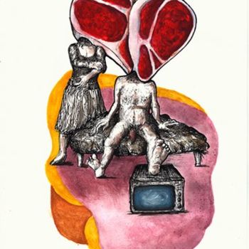 Рисунок под названием "Do you love meat (l…" - Patrick Jannin, Подлинное произведение искусства