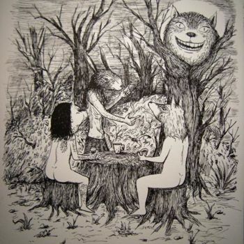 Dibujo titulada "Tea Party" por Patrick Jannin, Obra de arte original, Otro