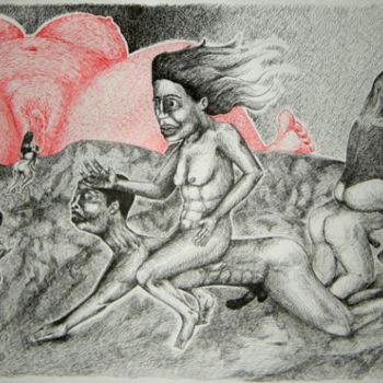图画 标题为“Riders In The Porn” 由Patrick Jannin, 原创艺术品, 其他