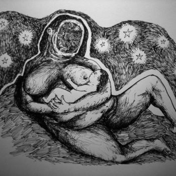 Dessin intitulée "Nativité" par Patrick Jannin, Œuvre d'art originale, Autre
