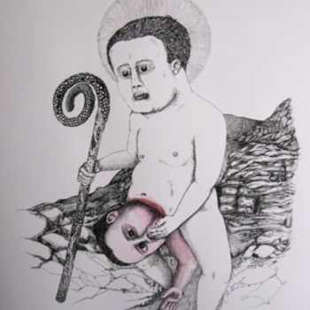 Dibujo titulada "Vierge à l'Enfant" por Patrick Jannin, Obra de arte original, Otro