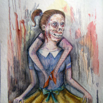 Dessin intitulée "Unwalking Dead Girl" par Patrick Jannin, Œuvre d'art originale