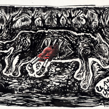 「Le Petit Chaperon R…」というタイトルの描画 Patrick Janninによって, オリジナルのアートワーク, インク