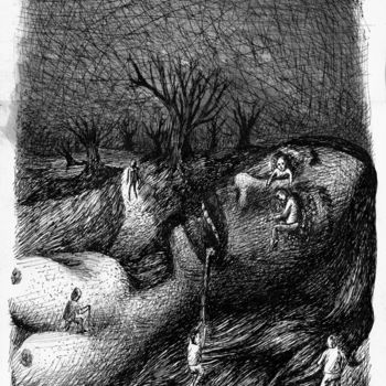 Disegno intitolato "La Mère" da Patrick Jannin, Opera d'arte originale, Inchiostro