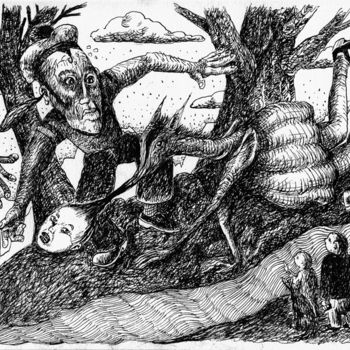 Disegno intitolato "Le Cortège des Inut…" da Patrick Jannin, Opera d'arte originale, Inchiostro