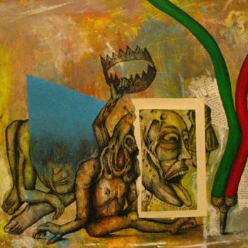 Peinture intitulée "Mycose en Enfer" par Patrick Jannin, Œuvre d'art originale, Encre Monté sur Châssis en bois