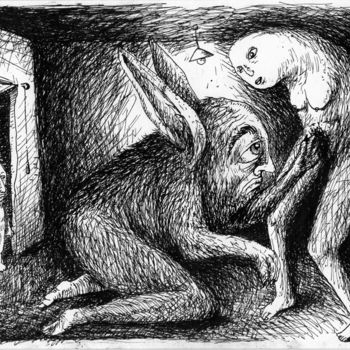 Desenho intitulada "Le Lièvre & La Torp…" por Patrick Jannin, Obras de arte originais, Tinta