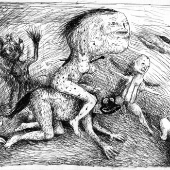 「Donjons et Chapons」というタイトルの描画 Patrick Janninによって, オリジナルのアートワーク, インク