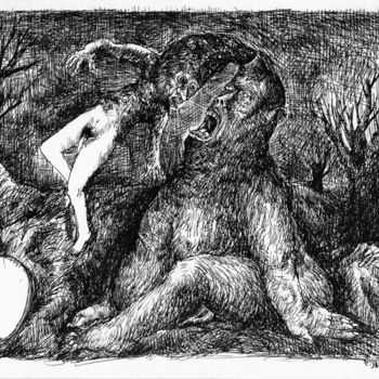 Drawing titled "L'ogre" by Patrick Jannin, Original Artwork, Ink