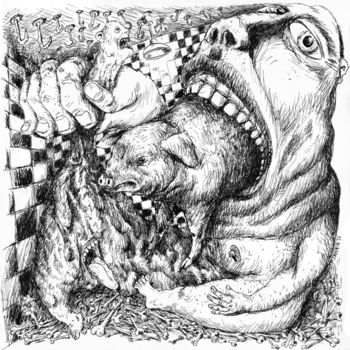 Drawing titled "Abattoirs - Le Porc" by Patrick Jannin, Original Artwork, Ink
