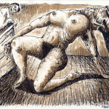 Drawing titled "Moïse et Le Buisson…" by Patrick Jannin, Original Artwork, Ink