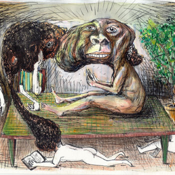 Dibujo titulada "Porno Day" por Patrick Jannin, Obra de arte original, Tinta