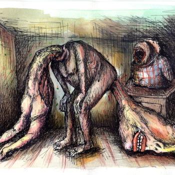 「Headache」というタイトルの描画 Patrick Janninによって, オリジナルのアートワーク, インク