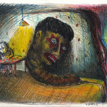 Dessin intitulée "Vide-clown" par Patrick Jannin, Œuvre d'art originale, Encre