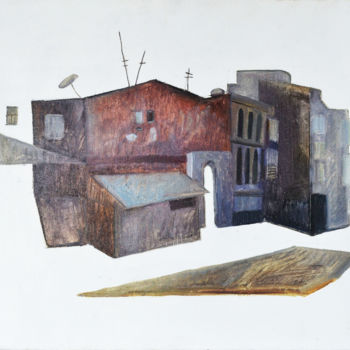Картина под названием "Red Building" - Tatiana Pianida, Подлинное произведение искусства, Масло
