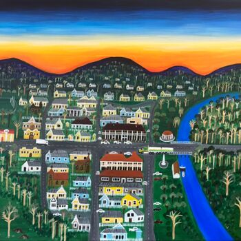 Painting titled "A Country Town" by Peter Kruger, Original Artwork, Acrylic