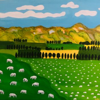 Pittura intitolato "Happy Sheep, Centra…" da Peter Kruger, Opera d'arte originale, Acrilico