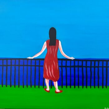 Painting titled "The Girl in a Red D…" by Peter Kruger, Original Artwork, Acrylic