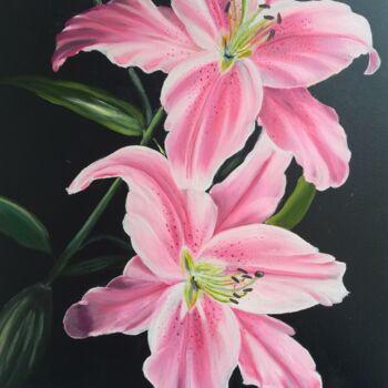 Painting titled "LILIES, OIL PAINTIN…" by Plakhotnyk Nataliia, Original Artwork, Oil