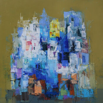 Painting titled "Antibes" by Plamen Bibeschkov, Original Artwork, Oil Mounted on Wood Stretcher frame